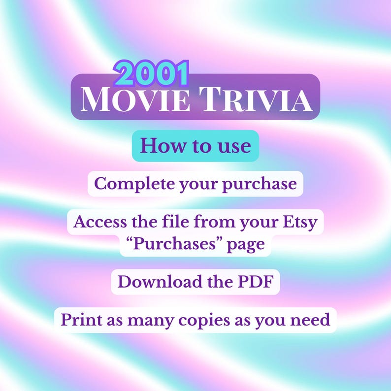 2001 Movie Trivia Game for Y2K Party, 25th Reunion | Millennial ...