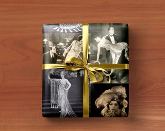 Papel de regalo de cine vintage / Papel de regalo de cine negro de Old Hollywood Showgirls / Ecológico