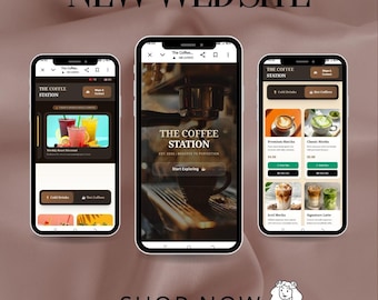 Webbplatsmall för kafé | Interaktiv digital menylayout (digital nedladdning)