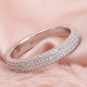 925 Sterling Silver Eternity Moissanite Band Ring | Engagement Wedding Ring