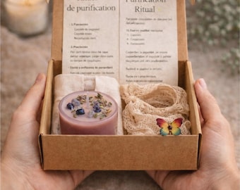 Kit per la purificazione energetica delicata | Rituale di benessere | Candela alla lavanda e cristallo | Regalo spirituale rilassante