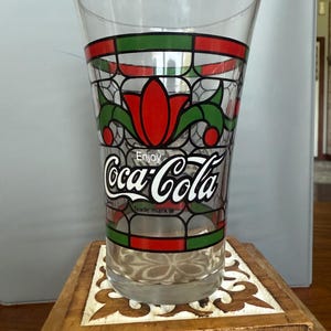 Vintage 1980’s Coca-Cola holiday stained glass look glass