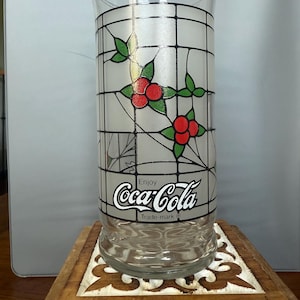 Vintage 1980’s Coca-Cola holiday stained glass look glass