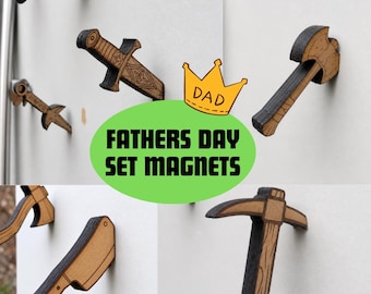 Father's Day Magnet Set SVG Bundle | Laser Cut Files | Viking Shield Ax Sword Magnets