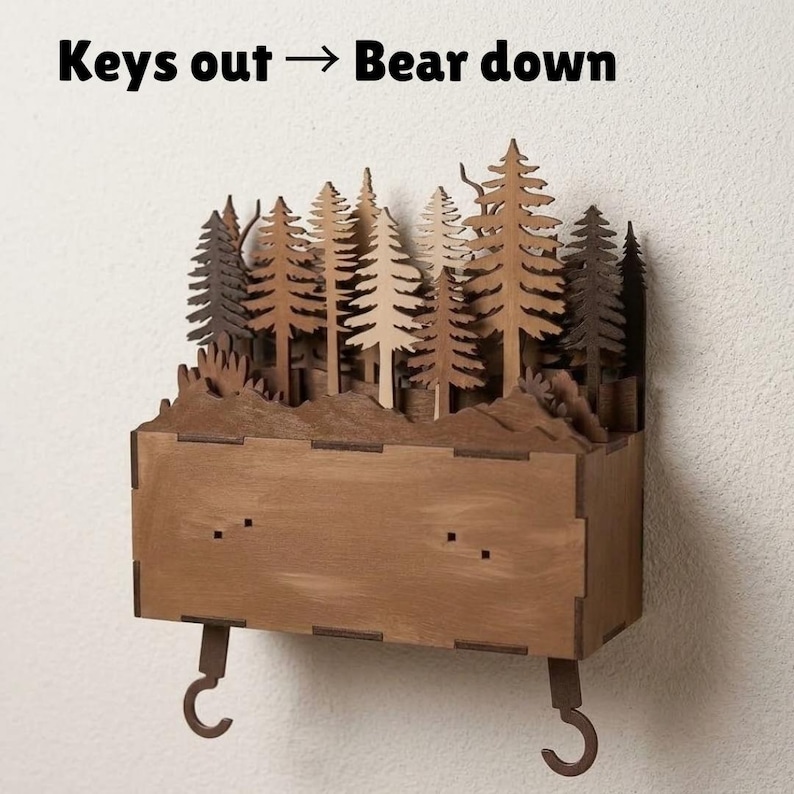 Nature's Key Rack Bear Forest Key Holder Laser Cut File | Rustic Nature Key Organizer - Etsy