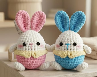 Simpatico coniglietto pasquale all'uncinetto - Schema amigurumi coniglietto - Schema per giocattoli all'uncinetto per principianti - Coniglietto di peluche fai da te - Schema amigurumi di Pasqua