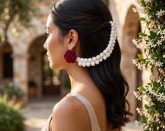 Orecchini da sposa a forma di petalo di rosa, schema all'uncinetto in PDF / Tutorial di gioielli all'uncinetto per principianti / Orecchini da sposa pakistani fai da te