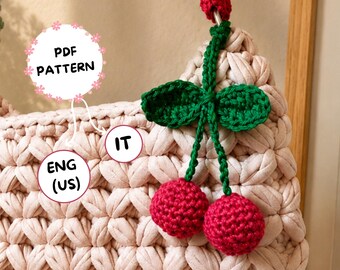Cherry Charm Crochet Pattern PDF, Beginner Friendly Bag Charm, Mini Cherry Keychain, Cute Crochet Accessory, ENG + ITA