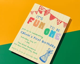 Fun to Be One Birthday Invitation Template | First Birthday Invite | Canva Editable Template | 1st Birthday Party Invite | Digital Download