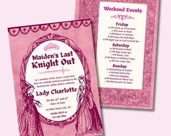 Maiden’s Last Knight Out Bachelorette Invitation & Itinerary Bundle | Medieval Theme Bach Party | Editable Canva Template | Digital Download