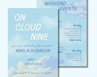 On Cloud Nine Bachelorette Invitation Template Bundle | Editable Canva Template | Instant Digital Download | Dreamy Bach Party Invite