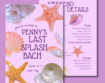 Last Splash Bach Invitation Template | Mermaid Bachelorette Invite | Beach, Coastal Bach Weekend | Canva Editable Digital Download
