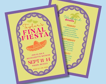 Final Fiesta Bachelorette Party Invitation & Itinerary Template | Editable Canva Template