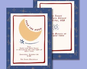 Over the Moon Baby Shower Invitation | Celestial Moon Stars (Digital Download)