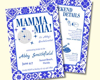 Mamma Mia Bachelorette Invitation Template | Canva Editable Digital Download | Greece Bach Weekend Invite | Last Disco Before the Mrs