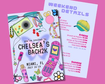 BACH2K Bachelorette Invitation & Itinerary Template Bundle | 2000s Theme Canva Editable | Digital Download
