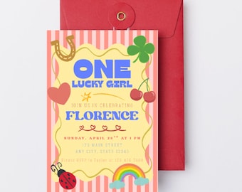 Colorful Birthday Invitation - One Lucky Birthday Canva Digital Download Template