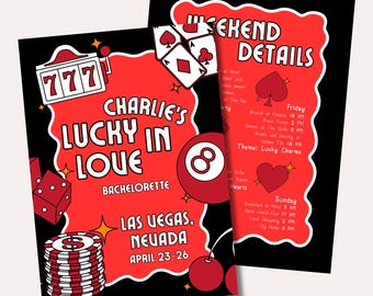 Lucky In Love Bachelorette Invitation Template ⎮ Vegas Bach Weekend Invite ⎮ Editable Canva Template ⎮ Digital Download