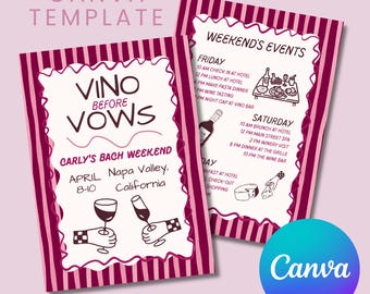 Vino Before Vows Bachelorette Invitation & Itinerary Canva Template | Winery Bach Party Invite | Wine Tasting Bachelorette