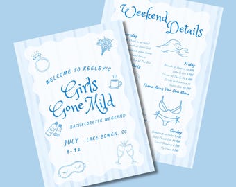 Girls Gone Mild Bachelorette Invitation and Itinerary Template ⎮ Bach Weekend Invite ⎮ Editable Canva Template⎮ Digital Download