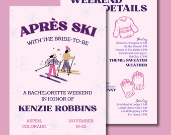 Après Ski Bachelorette Invitation Template Bundle | Editable Canva Template | Instant Digital Download | Ski Trip Bach Invite