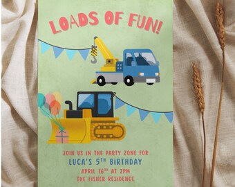Construction Birthday Invitation Template | Editable Canva Invite | Truck Birthday Party | Kids Birthday Invite | Instant Download