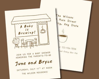 Baby Is Brewing | Coffee Baby Shower Invitation, Editable Canva Template (Digital Download)