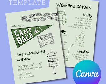 Camp Bachelorette Invitation & Itinerary Canva Template | Last Trail Before the Veil | Summer Camp Bach Party