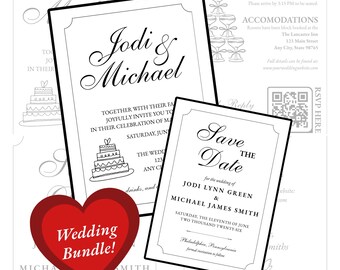 Minimalist Wedding Invitation & Save the Date Template Bundle | Editable Canva Wedding Suite | Modern Elegant Black and White Invite Set