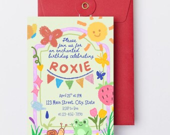 Enchanted Garden Birthday Invitation Template | Whimsical Kids Party Invite | Editable Canva Template | Floral Fairy Birthday Invite