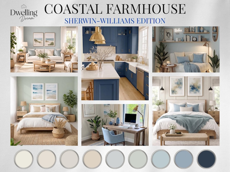 Coastal Farmhouse Paint Palette | Beachy Blue Sage Aqua Colors | Modern ...