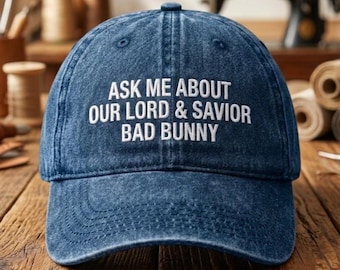 Embroidered Bad Bunny Washed Cotton Cap, Gift, Custom Hat