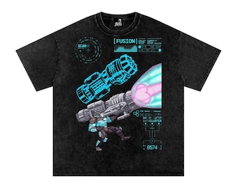 Photon Cannon Snow Washed Oversized Cotton Tee | Marvel Vs. Capcom Action Graphic Shirt