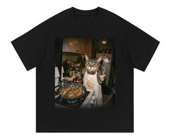 Chef Cat Shirt, Smoking Cat Graphic Tee, Funny Cooking Cat Shirt, Streetwear Kitty Tee, Cool Chef Cat Design
