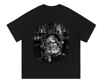 Magical Cat Graphic Tee, Mystic Kitty Fantasy Design, Witchy Streetwear Shirt