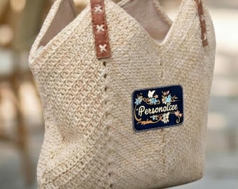 Personalize Floral Script Straw Shoulder Bag | Customizable Summer Tote