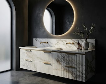 72″ Floating Calacatta Marble Double Sink Vanity – Modern Luxury Wall-Mounted Bathroom Cabinet
