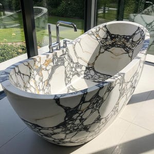 Bañera exenta de mármol Calacatta hecha a mano – Bañera de lujo para spa