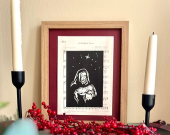 Mary and Jesus Original Block Print, Christian Wall Art