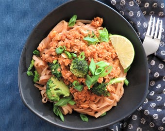 Sesame Noodles Recipe, Ginger Lemongrass Tempeh, Vegan Dinner (PDF Download)