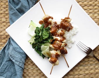 Chicken Satay with Peanut Sauce, Easy Dinner Recipe For Two, Printable Digital PDF