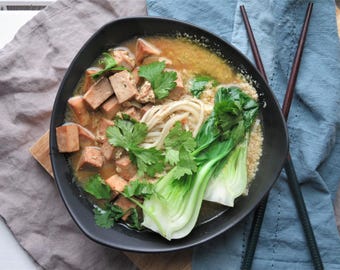 Ramen in Miso Tahini Broth, Easy Vegan Dinner Recipe for Two, Printable Digital Download