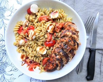 Caprese Pasta with Chicken, Easy Weeknight Meal for Two, Printable Digital Download