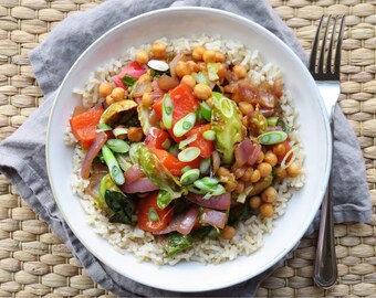 Peanut Kung Pao Chickpea Stir-Fry, Easy Vegan Dinner Recipe for Two, Printable Digital Download