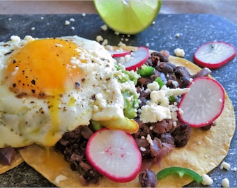 Huevos Rancheros with Avocado and Salsa Verde, Easy Vegetarian Recipe, Printable Digital Download
