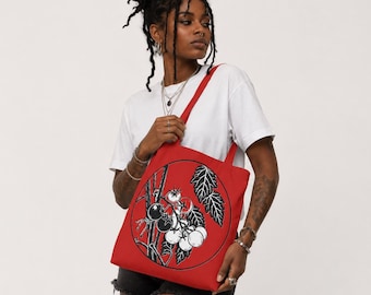 Tomato Botanical Illustration Tote Bag | Red Fruit Graphic Tote