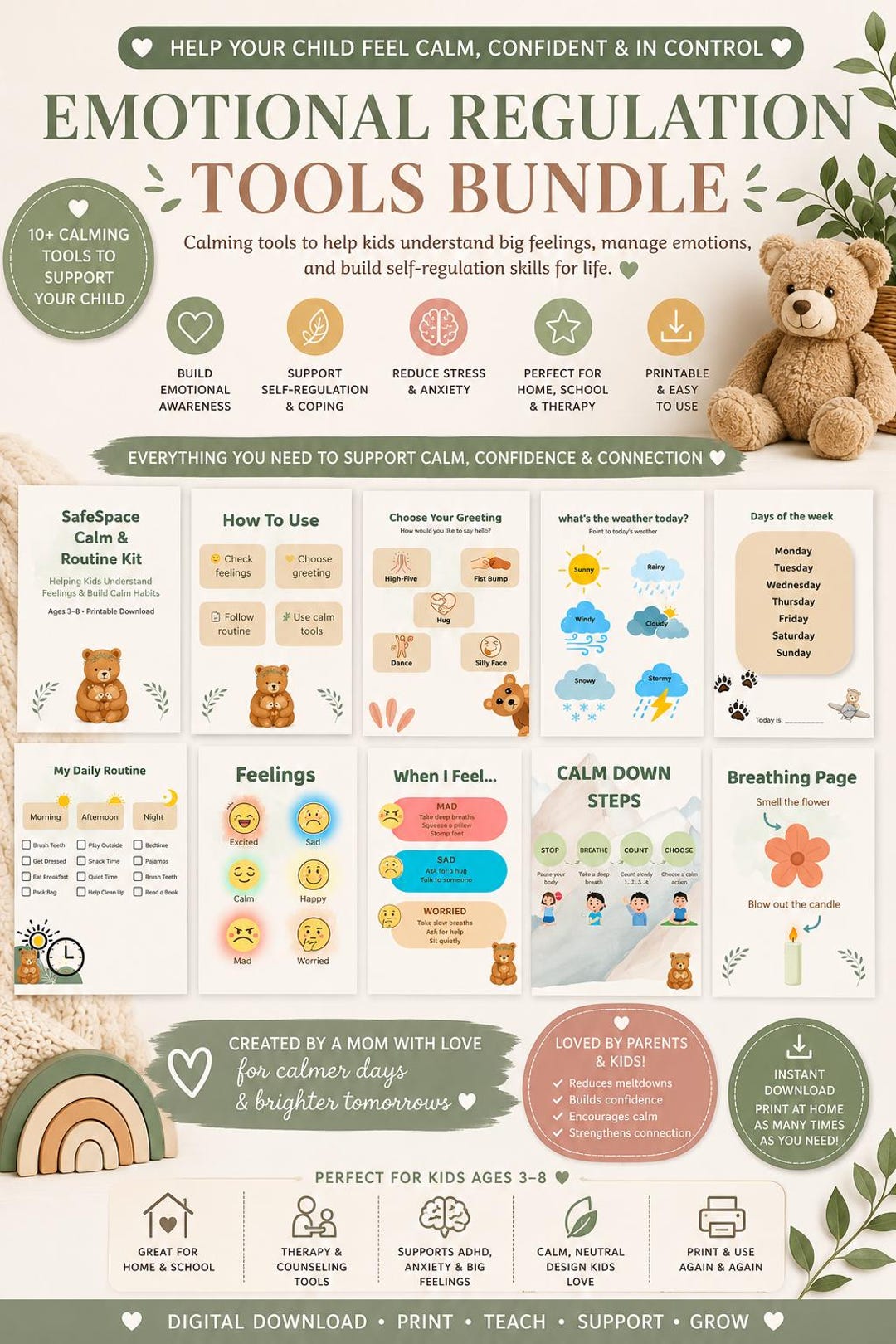 Calm Down Corner Kit Printable | Kids Emotional Regulation Tools ...