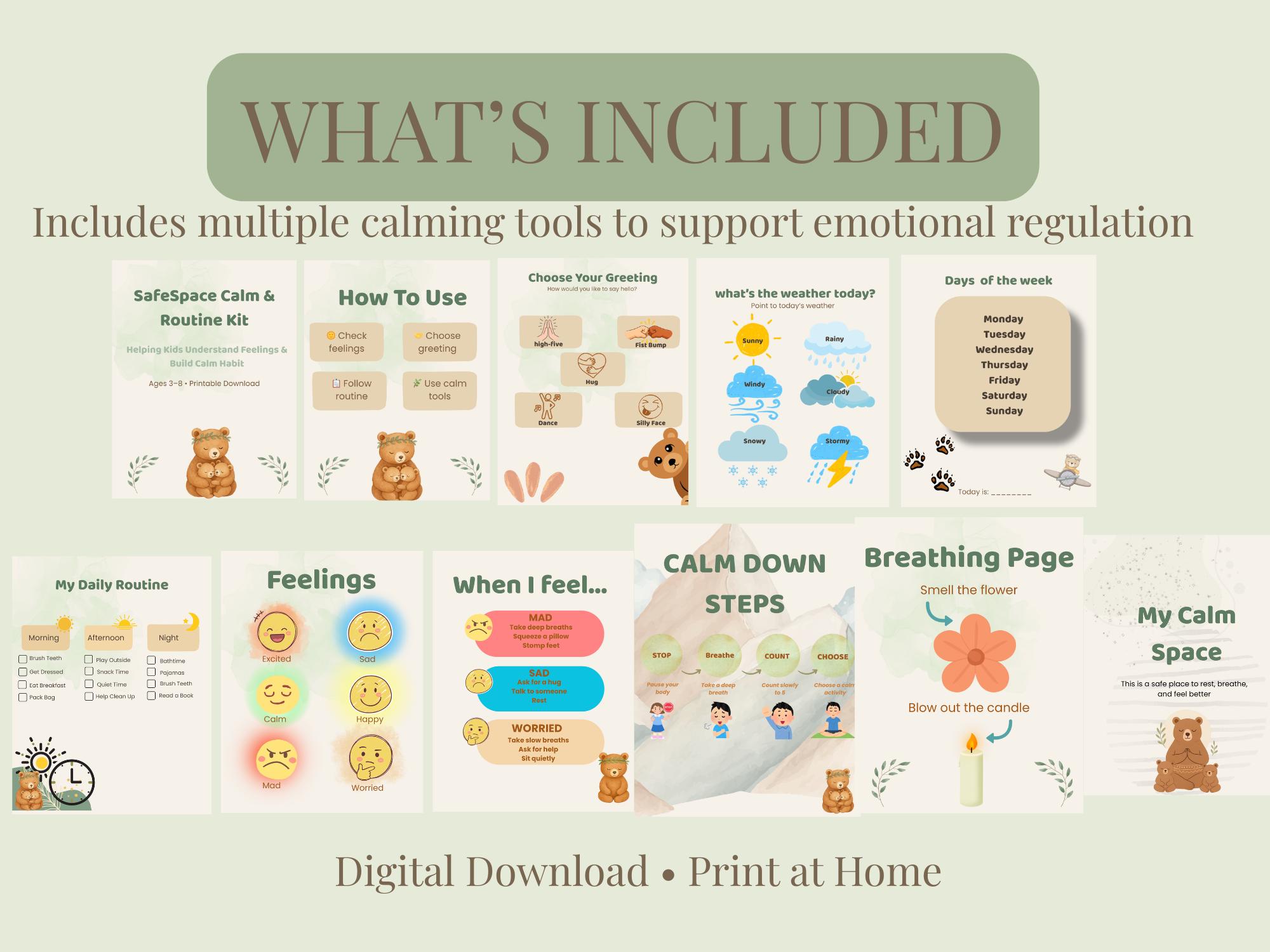 Calm Down Corner Kit Printable | Kids Emotional Regulation Tools ...