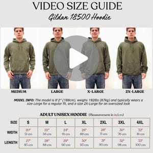 Gildan 18500 Hoodie Herr Video Mockup, G18500 Hoodie Storleksjämförelse Videoguide tum centimeter