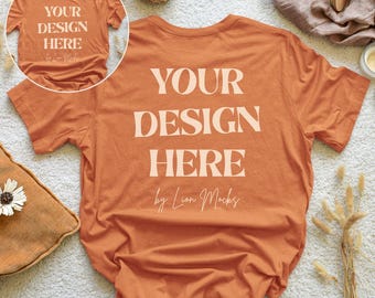 Bella Canvas 3001 Brunt Orange Front and Back Mockup, BC3001 Boho Style Flatlay, Real Shirt Photo Mockup (Digital Download)